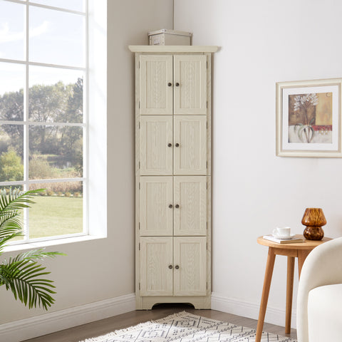 72" Corner Pantry Cabinet with 8 Doors and 4 Shelves, White, view 2