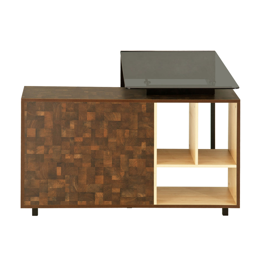 Techni Mobili oak L-shaped computer desk with six storage shelves - view 9