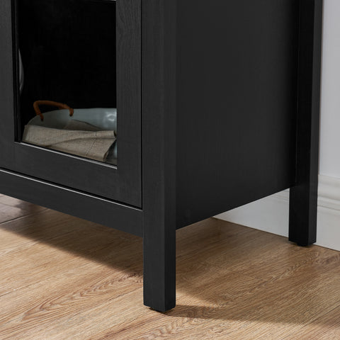 Arched Display Cabinet with Built-In Light and Adjustable Glass Shelves, Black, view 9