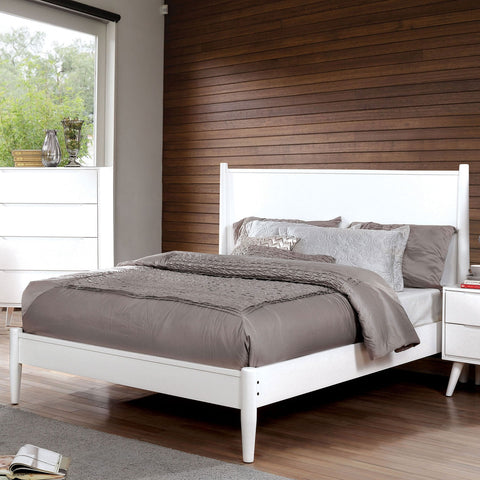 Mid-Century Modern California King Platform Bed with Tapered Legs and Slats, White, view 7