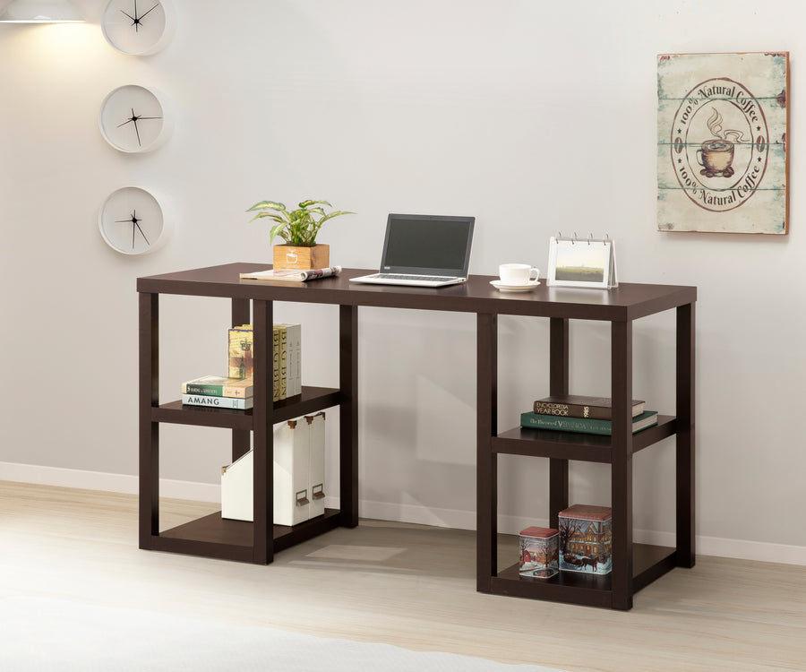 60" Cappuccino Oak Desk with 4 Storage Shelves