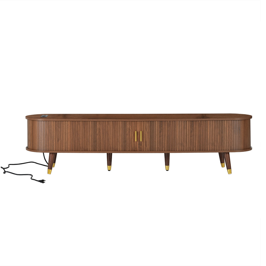 Fluted Oval TV Stand with Charging Station, Walnut, view 9