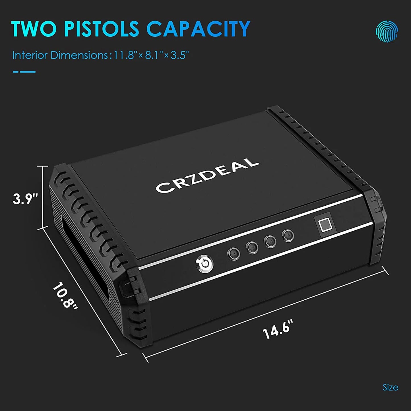 Crzdeal 指紋手槍保險箱，快速存取手槍保險箱，適用於家用、汽車、床頭櫃，黑色