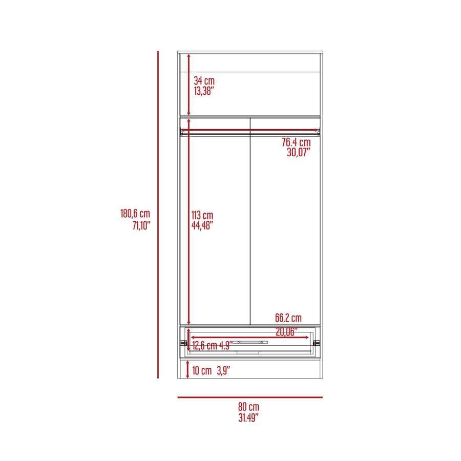 Ambery 71-inch white two-door armoire with drawer and hanging rod - view 3