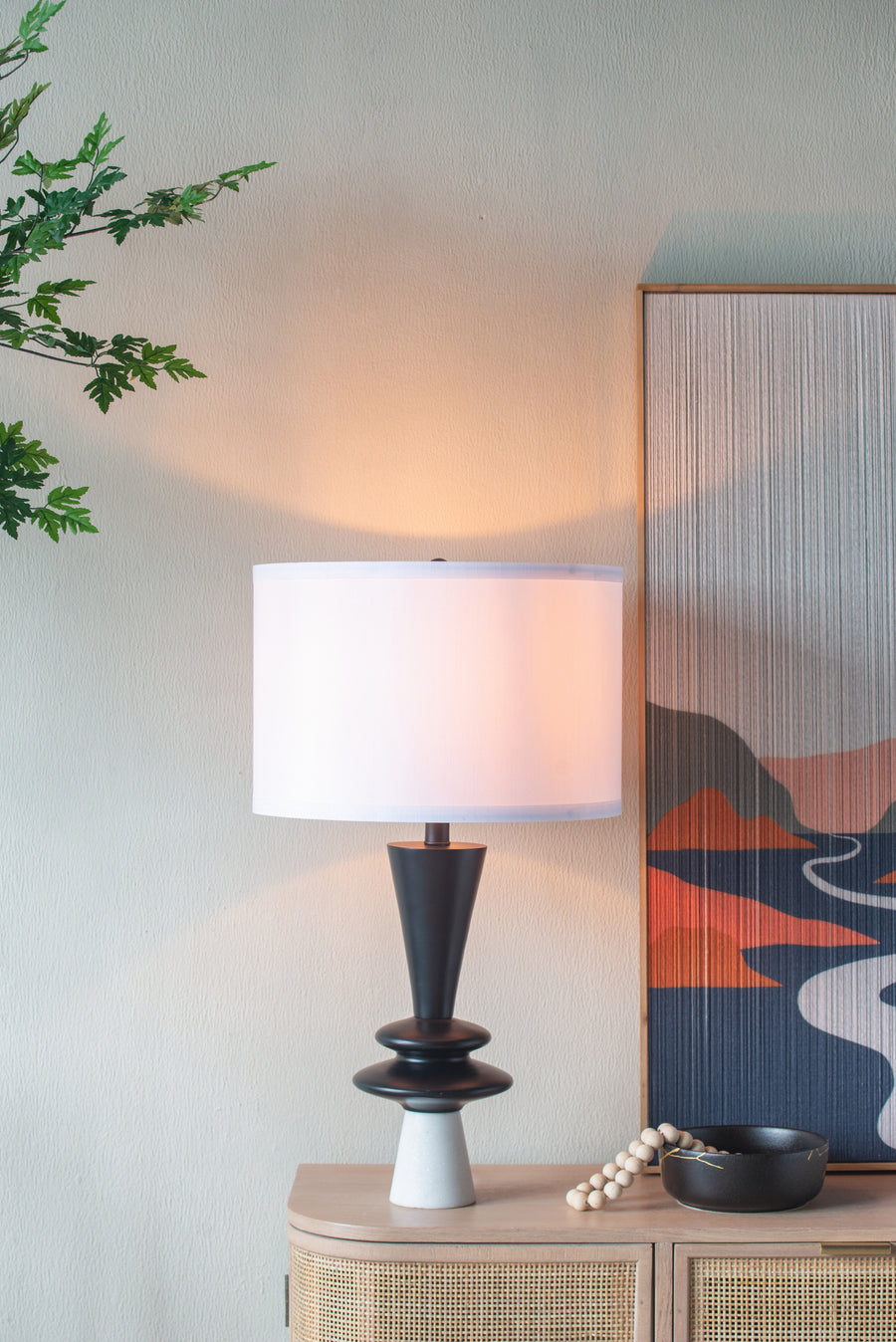 1PC Black Aluminum Table Lamp - Two Varying Disc Accents