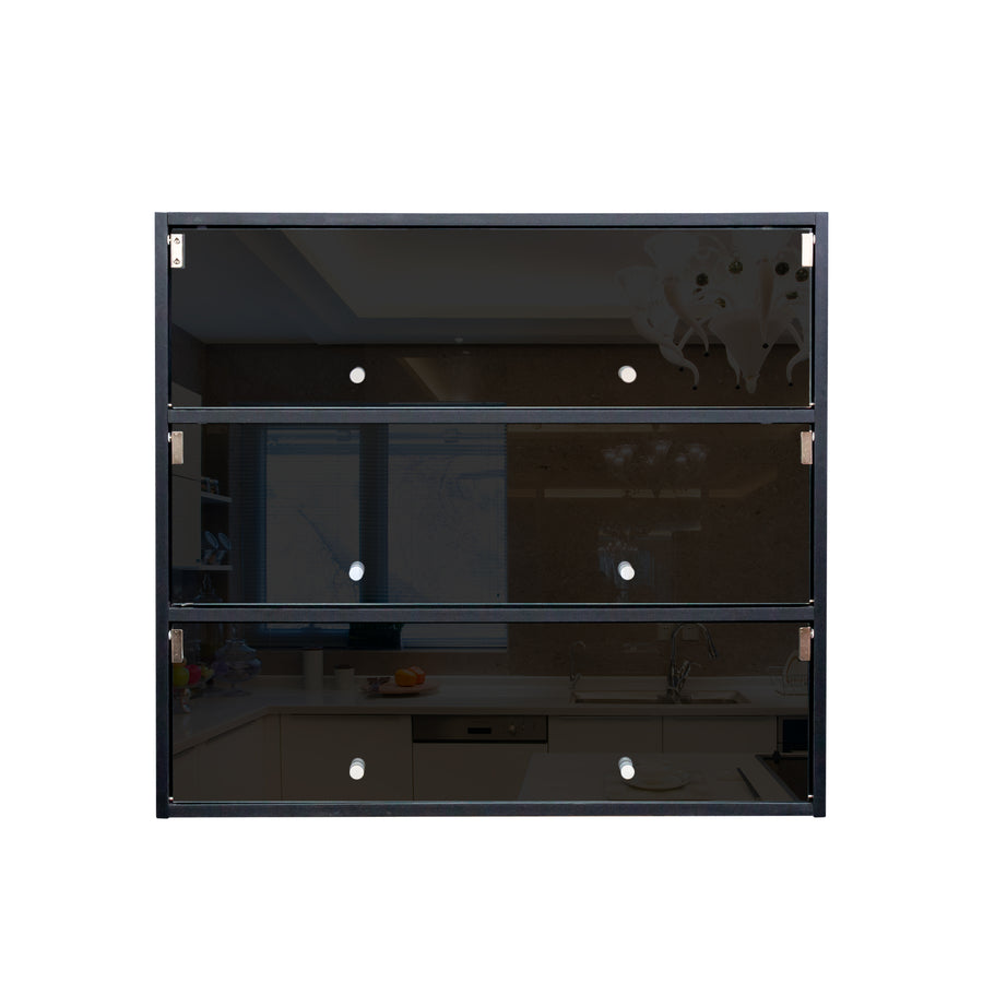 Shoe Storage Cabinet with Sliding Glass Doors and RGB LED Lights, Black, view 8