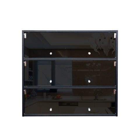 Shoe Storage Cabinet with Sliding Glass Doors and RGB LED Lights, Black, view 8