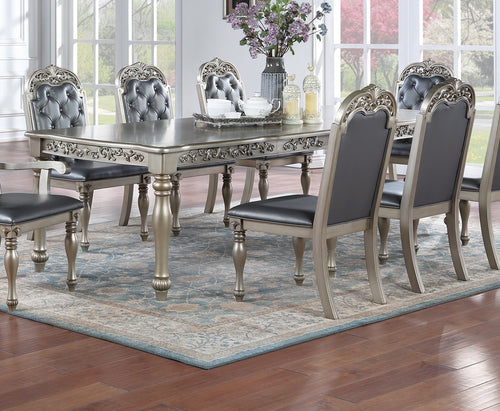 Formal Dining Table with 2 Leaves, 72" Antique Rubberwood, Silver Grey