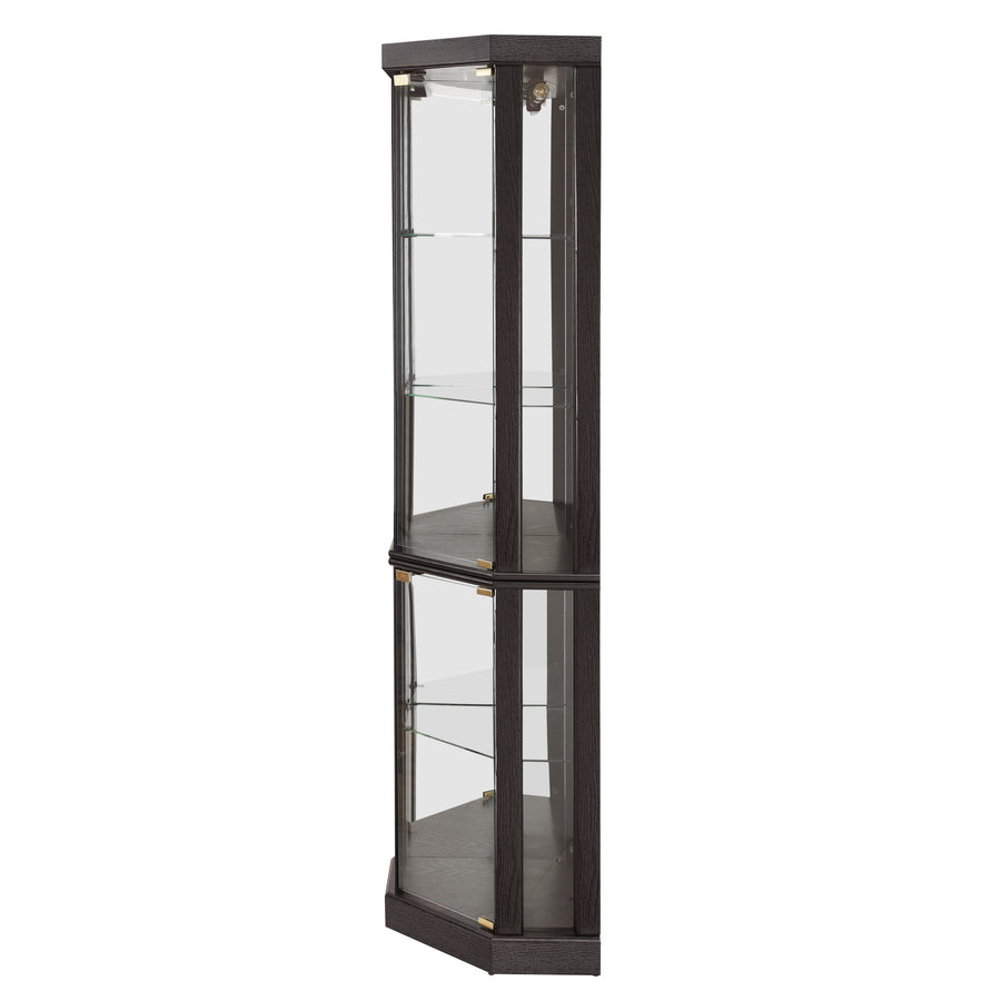 Lighted Corner Curio Cabinet with Glass Doors and Mirrored Back, Black, view 15