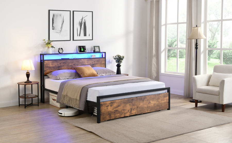 Full Black & Brown LED Storage Platform Bed - product image 11