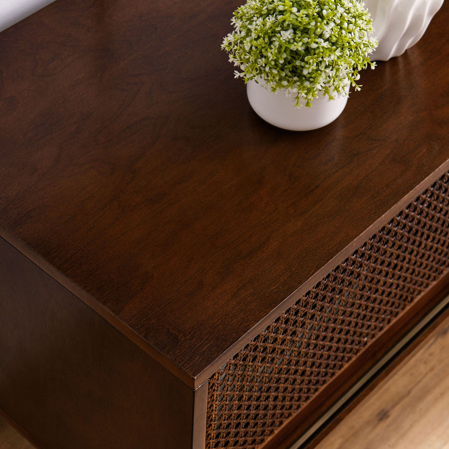 Mid-Century Rattan TV Stand for TVs Up to 65", Dark Wood, view 6