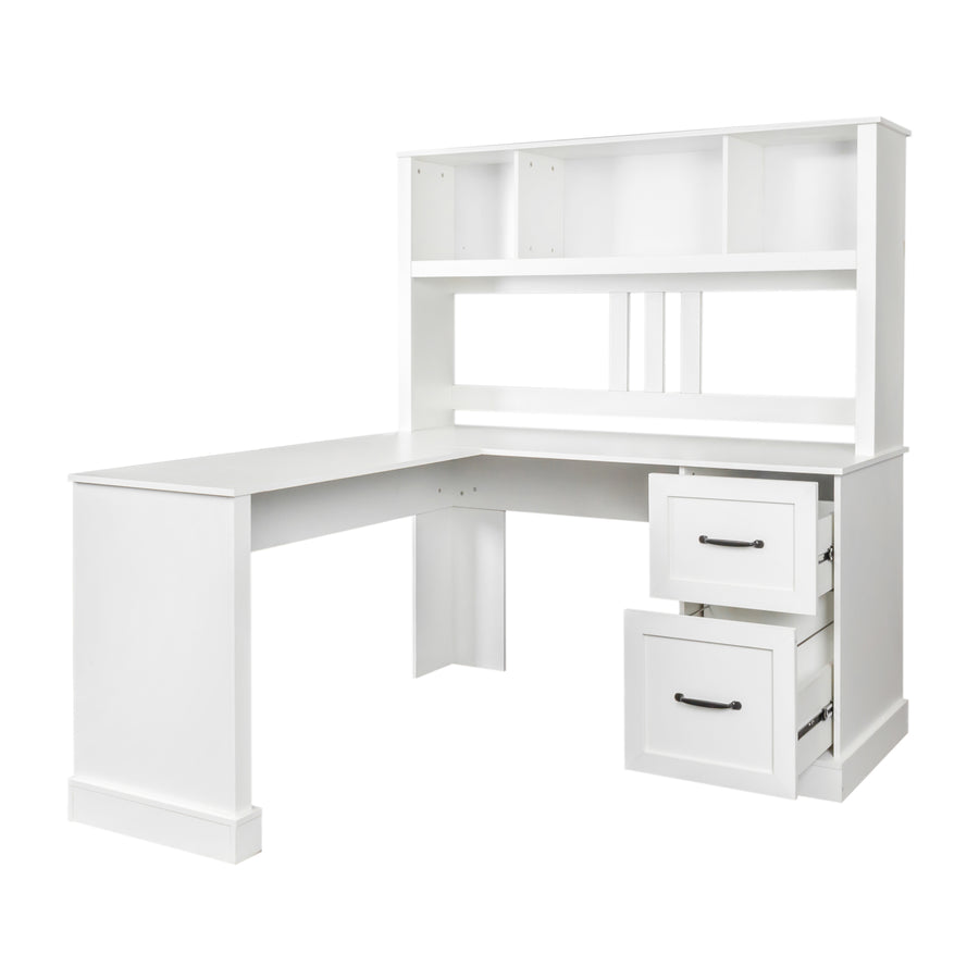 60" Antiqued White Corner Desk with Hutch & Drawers — alternate view 13