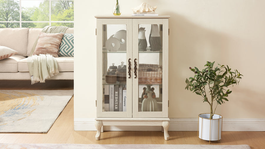 Lighted Curio Cabinet with Tempered Glass Doors and Mirrored Back, White, view 12