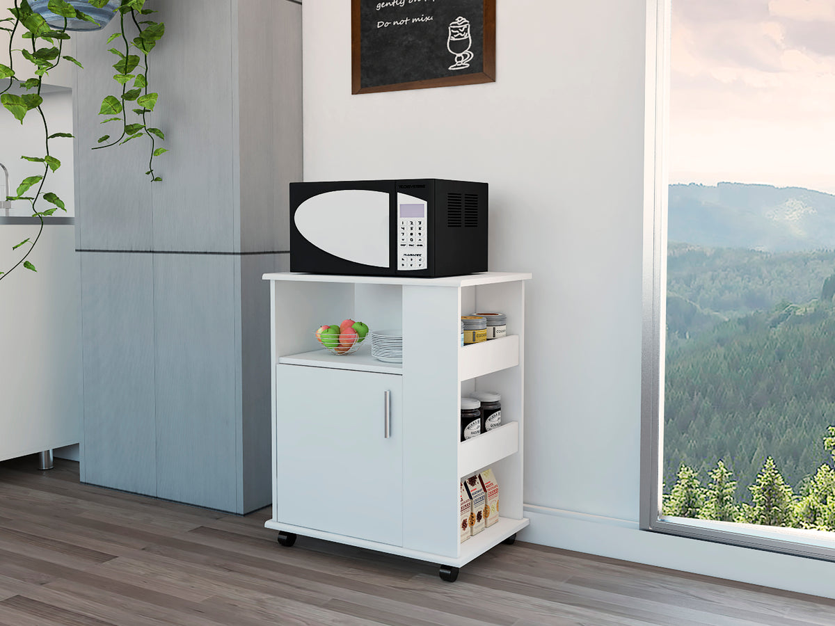 下层微波炉柜套装，单门，三面搁板 - 白色