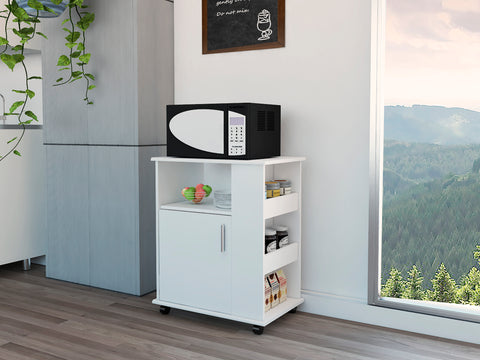 下层微波炉柜套装，单门，三面搁板 - 白色