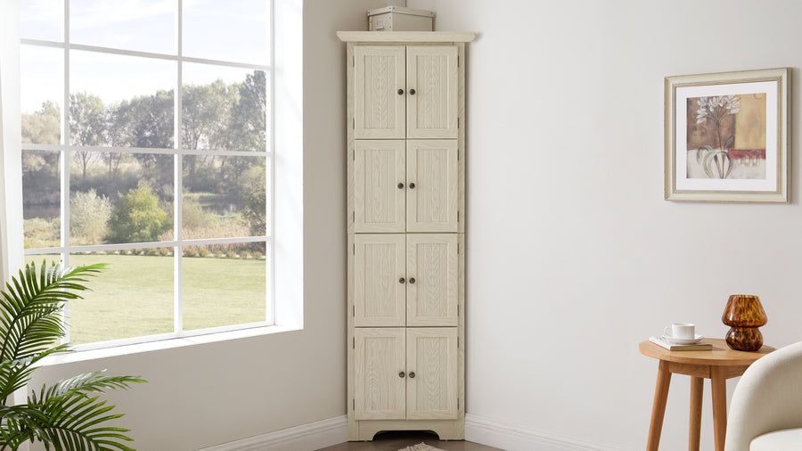 72" Corner Pantry Cabinet with 8 Doors and 4 Shelves, White, view 8