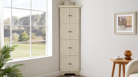 72" Corner Pantry Cabinet with 8 Doors and 4 Shelves, White, view 8