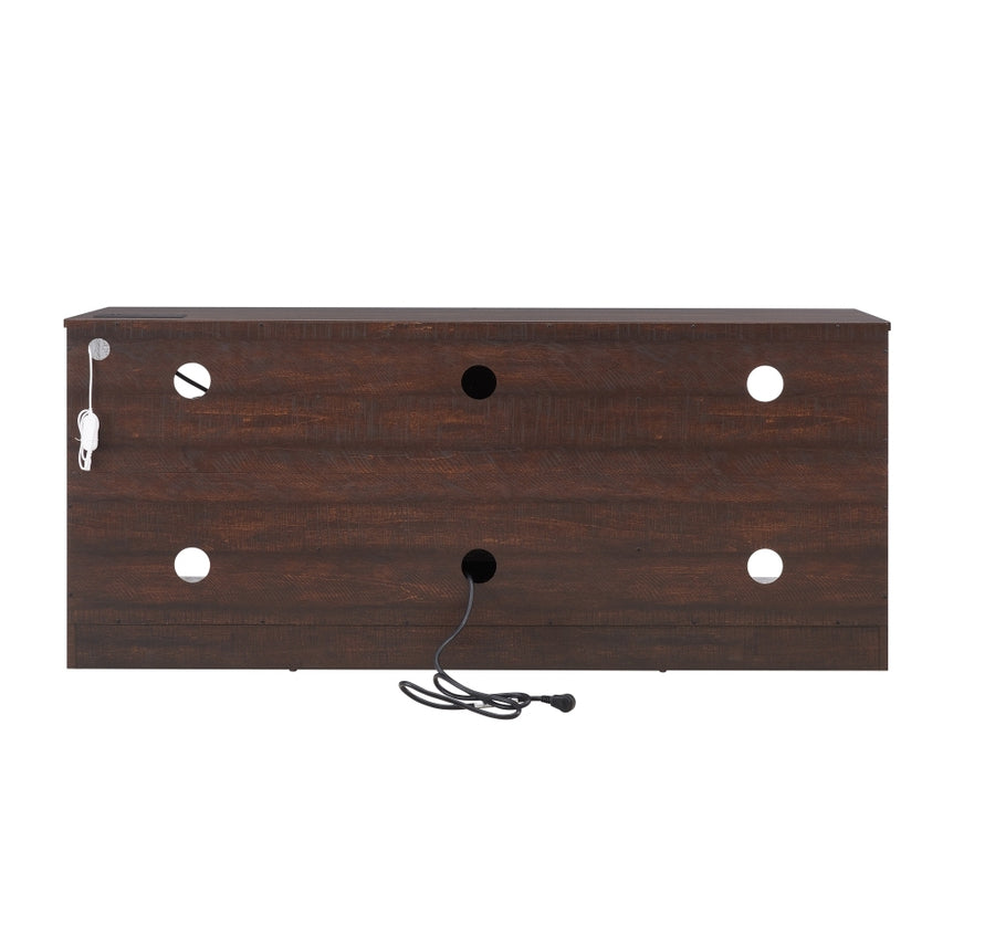 Electric Fireplace TV Stand with LED Lights and Glass Shelves, Espresso, view 14
