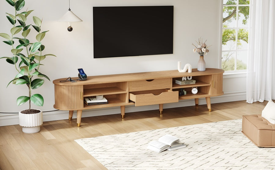 Fluted Oval TV Stand with Charging Station, Natural, view 18