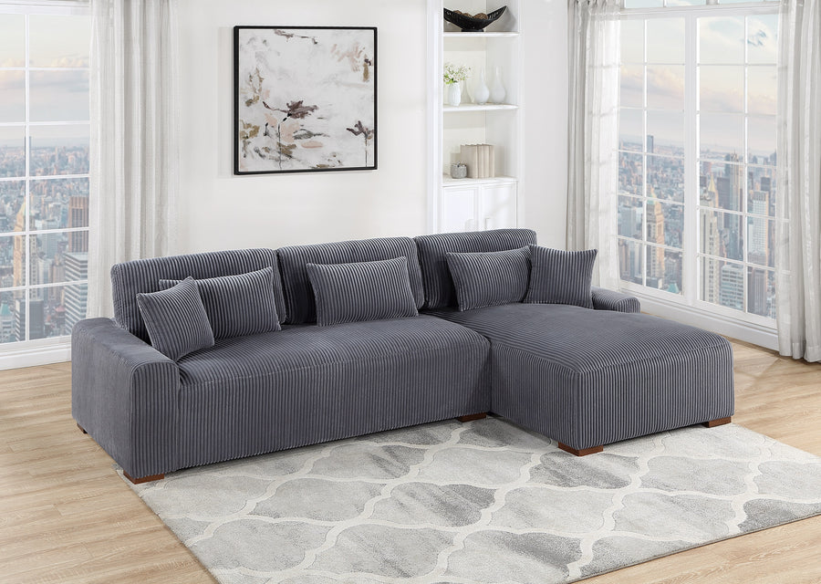 113" Dark Gray Corduroy Sectional Sofa with Chaise