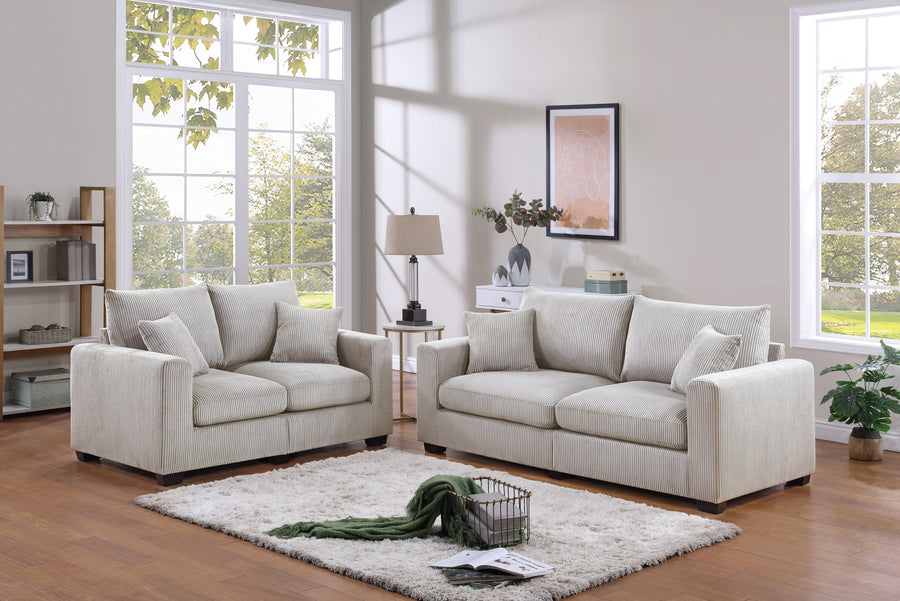 2-Piece Ivory Corduroy Sofa & Loveseat Set — alternate view 8