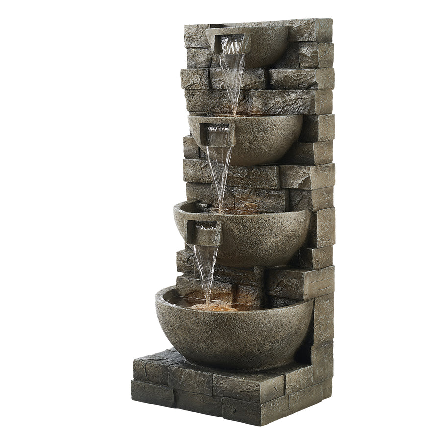 4-Tier Block Stack Fountain with LED Light, 35.4 in Dark Gray Resin