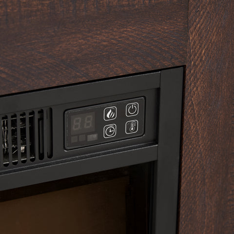 Electric Fireplace TV Stand with LED Lights and Glass Shelves, Espresso, view 9