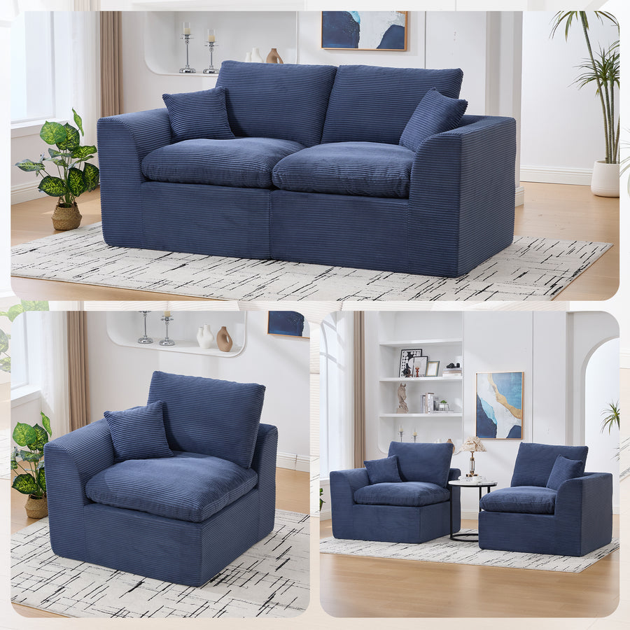 UNITED WE WIN Beige & White Chenille 4-Piece Cloud Modular Sofa | 2/5-Seater U/L-Convertible Loveseat with Removable Cushion Covers, Tufted Back & Ottoman