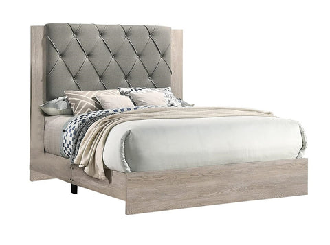 Contemporary Queen Bed with Gray Tufted Headboard, Cream, view 2