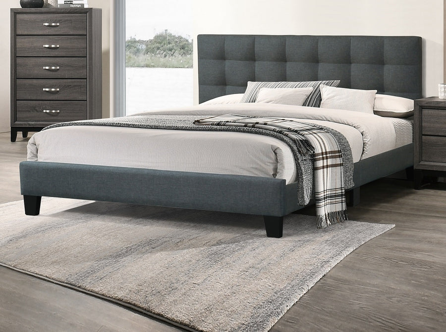 Modern King Upholstered Platform Bed with Square-Tufted Headboard, Charcoal, view 5