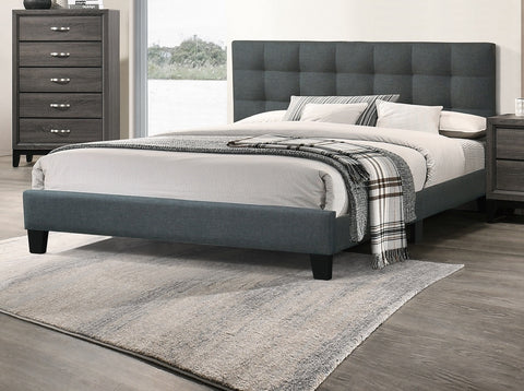 Modern Queen Upholstered Platform Bed with Square-Tufted Headboard, Charcoal, view 5