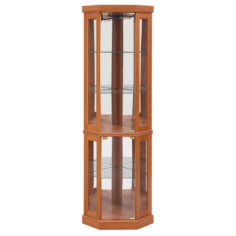 Lighted Corner Curio Cabinet with Glass Doors and Mirrored Back, Dark Oak, view 15
