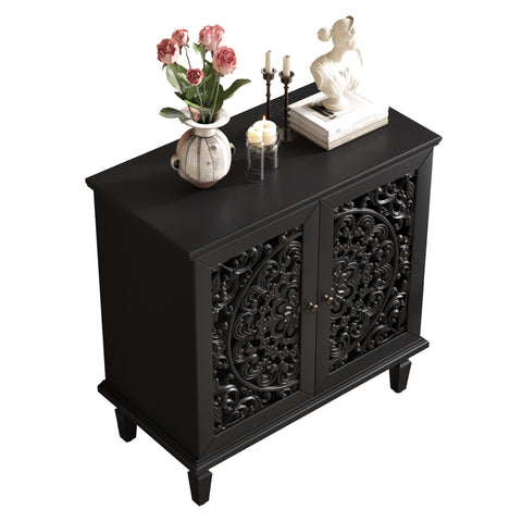 Vintage Accent Cabinet with Carved Floral Doors and Solid Wood Legs, Black, view 17