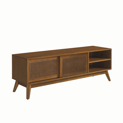 Mid-Century Rattan TV Stand for TVs Up to 65", Light Wood, view 10
