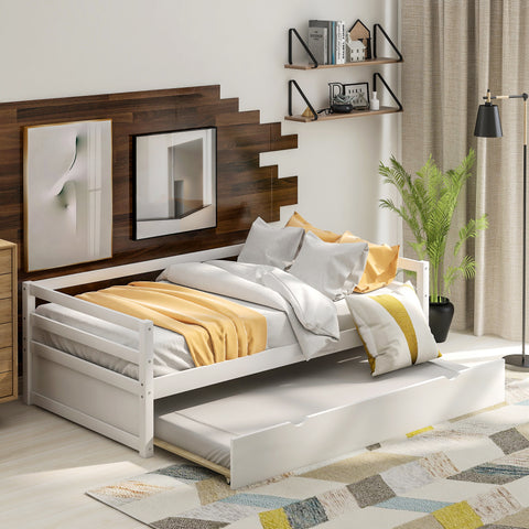 Twin Size White Daybed with Trundle – Metal Bed Frame Set for Bedroom or Guest Room