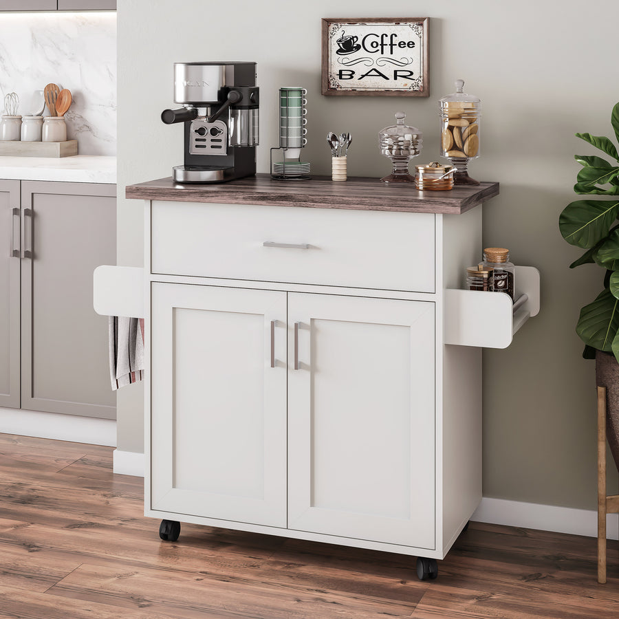 Techni Home Deluxe Mobile Kitchen Island Cart - Water Resistant Top & Storage