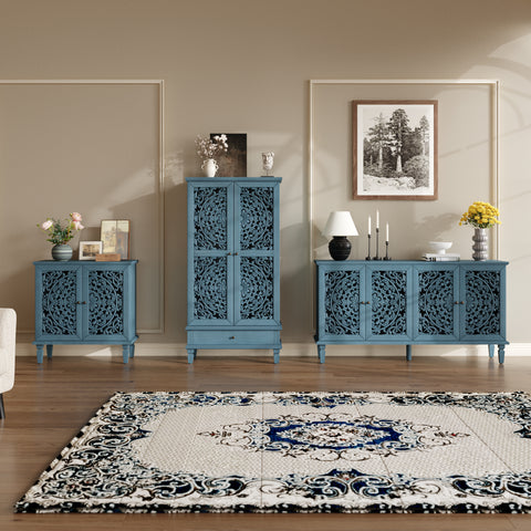 Vintage Accent Cabinet with Carved Floral Doors and Solid Wood Legs, Antique Blue, view 11