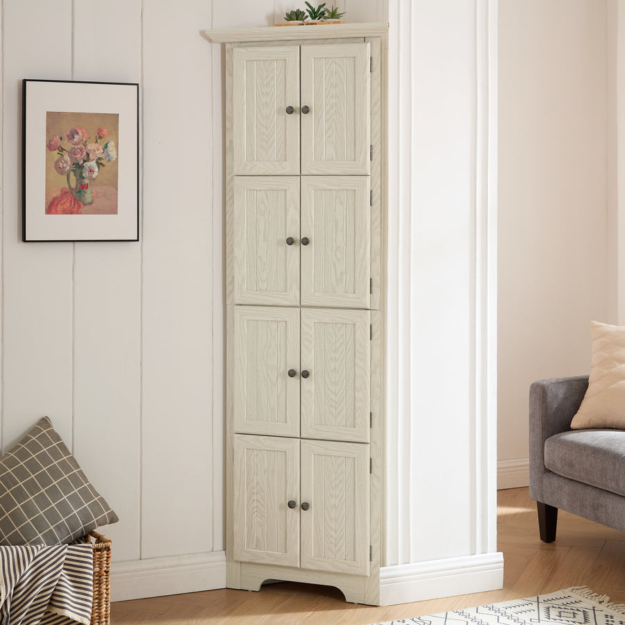 72" Corner Pantry Cabinet with 8 Doors and 4 Shelves, White, view 3