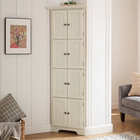72" Corner Pantry Cabinet with 8 Doors and 4 Shelves, White, view 3