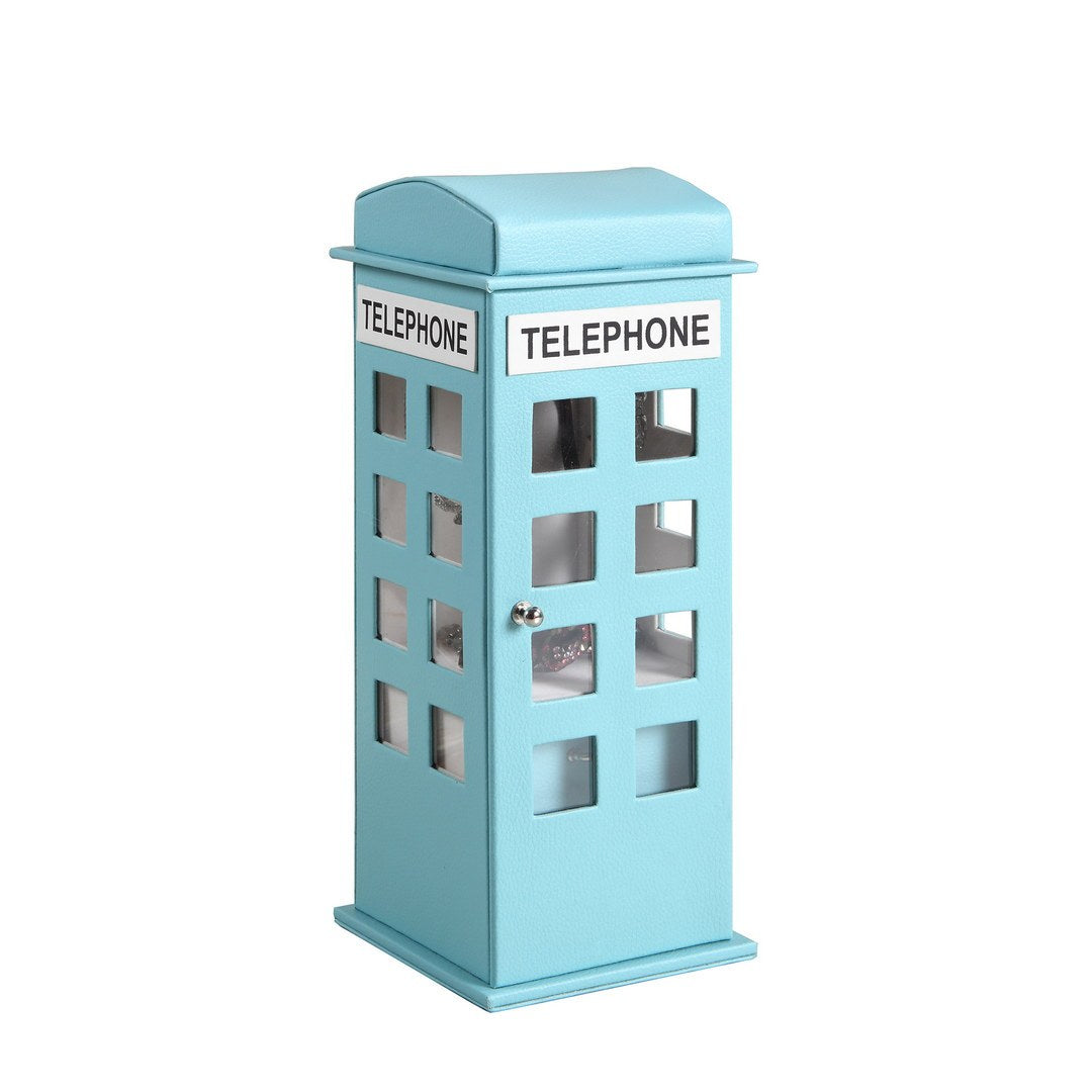 11.5' Tall Pastel Blue Leather Jewelry Box – British Telephone Booth Design Organizer for Women & Girls