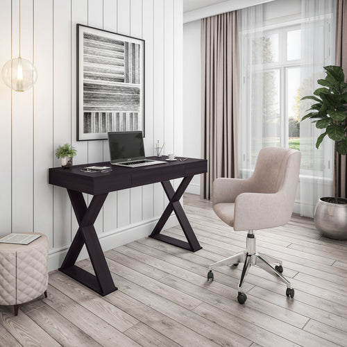 Writing Desk with Center Drawer and X-Shaped Legs, 47" Espresso