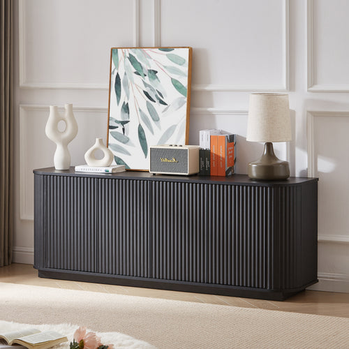 Wave Pattern Sideboard and TV Stand, 64" Push-to-Open Storage Cabinet for Living Room or Entryway, Black