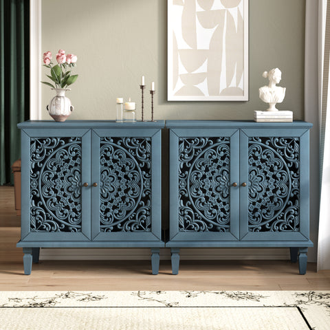 Vintage Accent Cabinet with Carved Floral Doors and Solid Wood Legs, Antique Blue, view 8