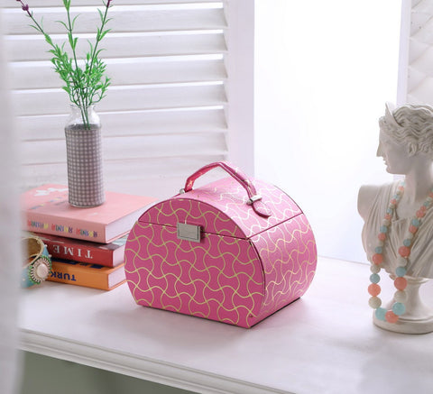 8.8' Long Hot Pink Travel Jewelry Organizer Case – Compact Portable Box for Women & Girls