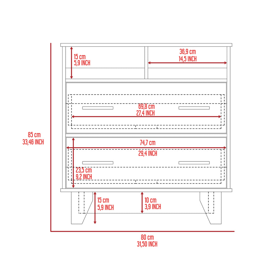 Portanova Black 2-Drawer Dresser with Open Shelves — alternate view 3
