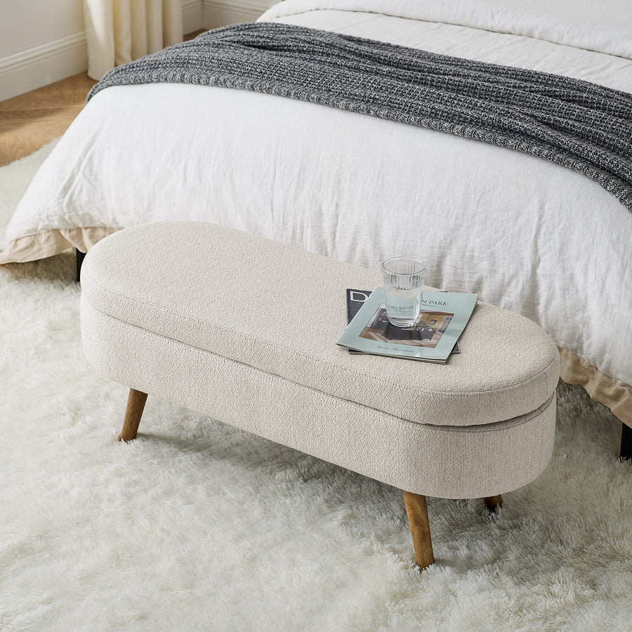 cream white 43.5-inch oval storage ottoman bench - view 2
