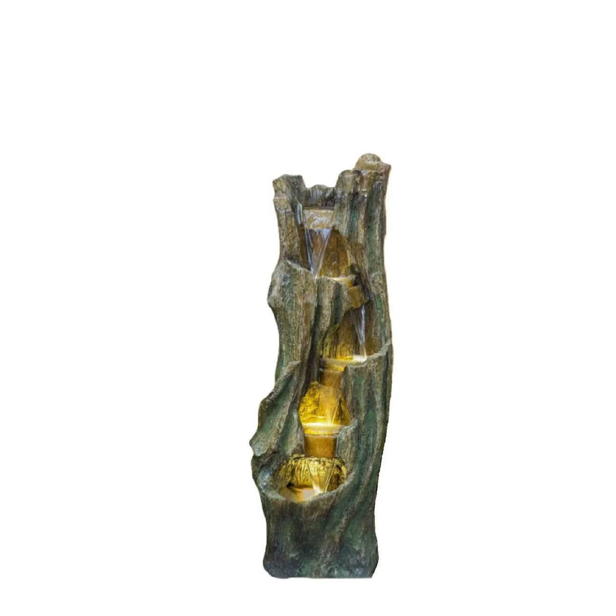 Tree Trunk Cascading Fountain with LED Lights, 39.4 in Rustic Gray Resin
