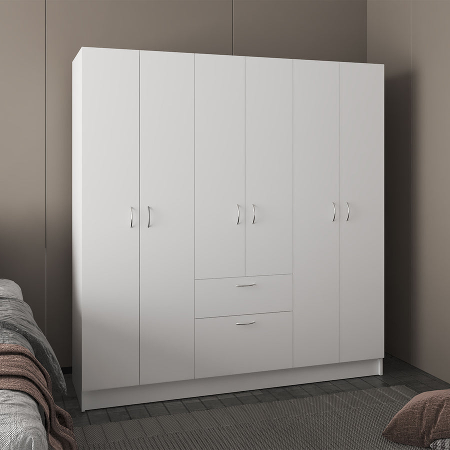 Mitu White 6-Door Armoire with Shelves & Drawer - product image 1