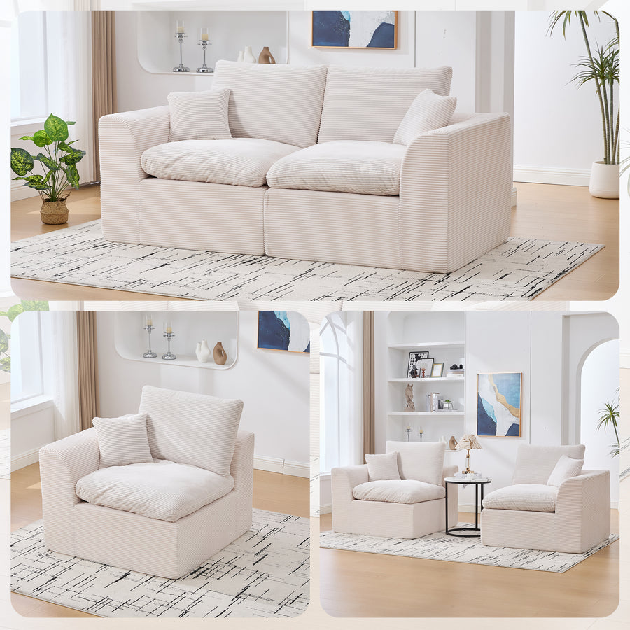 UNITED WE WIN Beige Chenille Cloud Modular Sofa | 2-Seater Loveseat with Removable Covers (No Assembly, Multi-Scene Use)