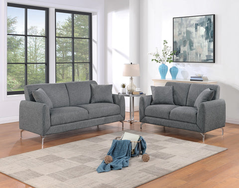 Dark Gray Burlap-Like 2pc Sofa Set | Loveseat w/ Pillows Plush Couch